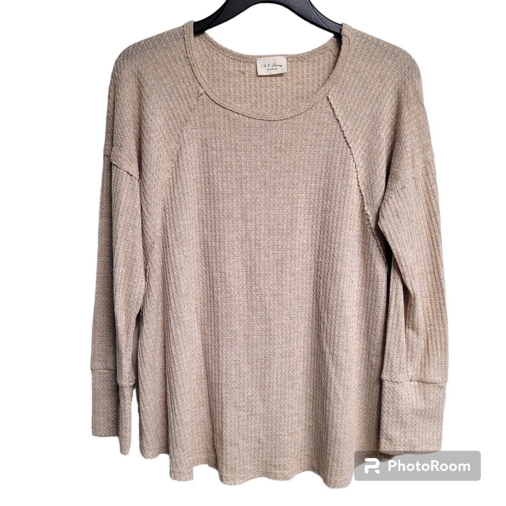 143 Story By Line Up Cream Waffle‎ Knit Swing Top